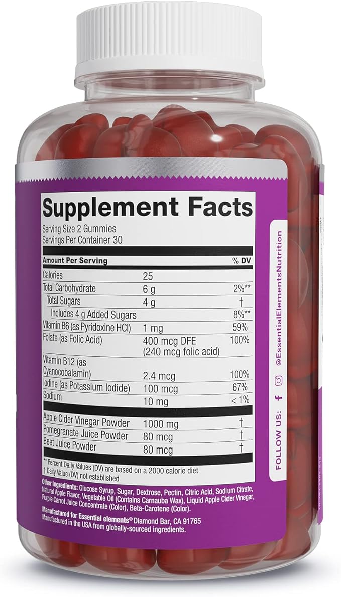 Essential Elements Apple Cider Vinegar Gummies from The Mother - 60 Count (3 Pack)