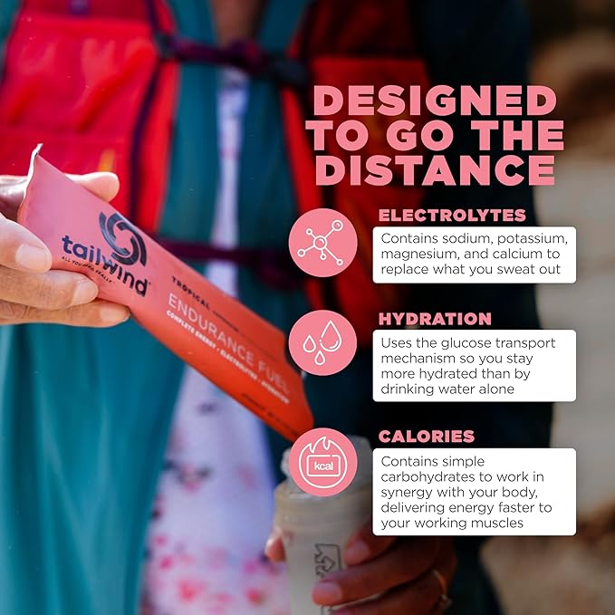 Tailwind Nutrition Endurance Fuel, Electrolyte & Hydration Sports Drink Mix Powder with Caffeine, Gluten-Free, Vegan, Tropical Buzz, 50 Servings (Caffeinated)