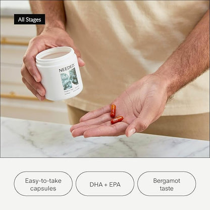 Needed Vegan Omega 3 DHA EPA Supplement - Delivers 500MG of Omega-3 DHA & EPA and 100MG of Choline, Encased in Veg Capsule, Sustainably Sourced from Algae Oil, Daily Dose of 2 Capsules, 30-Day Supply