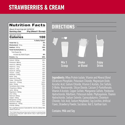 Isopure Protein Powder, Zero Carb Whey Isolate with Vitamin C & Zinc for Immune Support, 25g Protein, Keto Friendly, Strawberries & Cream, 44 Servings, 3 Pounds (Packaging May Vary)