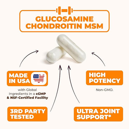 Glucosamine Chondroitin MSM Joint Support Supplement with Glucosamine Sulfate 1500 mg and Chondroitin Sulfate Complex - Joint Health Chondroitin Sulfate MSM Supplement for Women and Men - 150 Capsules
