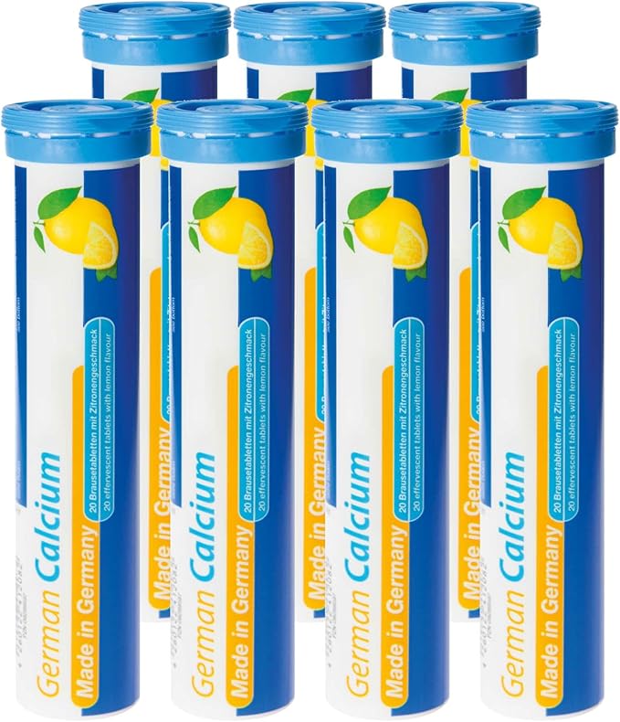 German Calcium 140 Drink Effervescent Tablets - Lemon Lime Flavour - 500 mg Calcium, Sugarfree, Vegan- T&D Pharma – Made in Germany