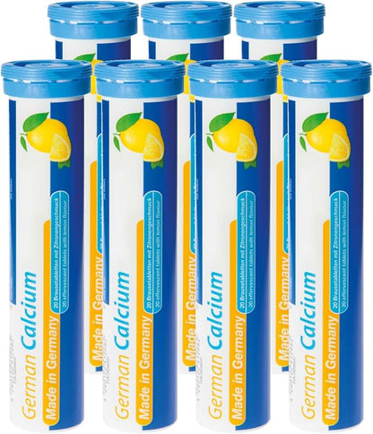 German Calcium 140 Drink Effervescent Tablets - Lemon Lime Flavour - 500 mg Calcium, Sugarfree, Vegan- T&D Pharma – Made in Germany