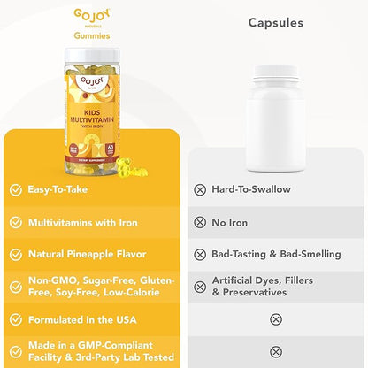 Kids Multivitamin Gummies with Iron - Chewable Sugar Free Kids Multivitamin Gummy Vitamins - for Toddlers & Children 3 & Up