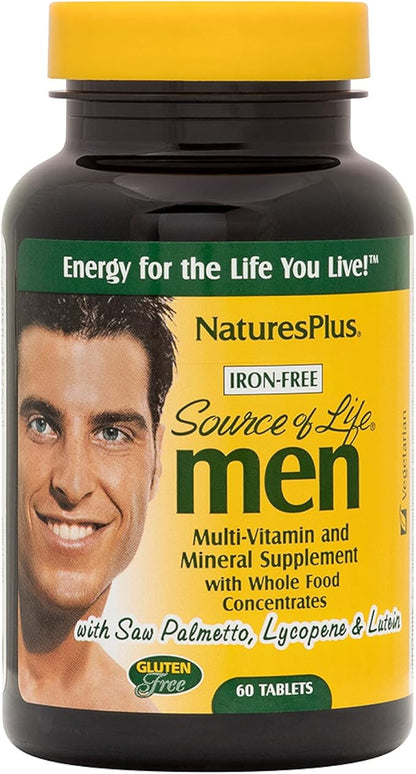 Natures Plus Source of Life Men Multivitamin - 60 Vegetarian Tablets - Whole Food Supplement - Natural Energy Production & Overall Wellbeing for Men - Gluten-Free - 30 Servings