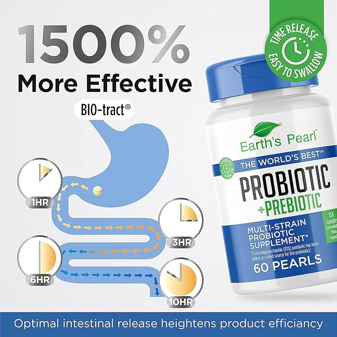 Earth's Pearl Probiotic Pearls for Women and Men - Kids Probiotic with Prebiotic Fiber - Daily Probiotic for Women and Men - 60-Day Supply of Prebiotics and Probiotics for Women and Men Probiotic