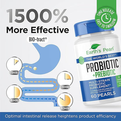 Earth's Pearl Probiotic Pearls for Women and Men - Kids Probiotic with Prebiotic Fiber - Daily Probiotic for Women and Men - 60-Day Supply of Prebiotics and Probiotics for Women and Men Probiotic