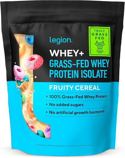 LEGION Whey+ Whey Isolate Protein Powder from Grass Fed Cows - Low Carb, Low Calorie, Non-GMO, Lactose Free, Gluten Free, Sugar Free, All Natural Whey Protein Isolate, (30 Serving, Fruity Cereal)