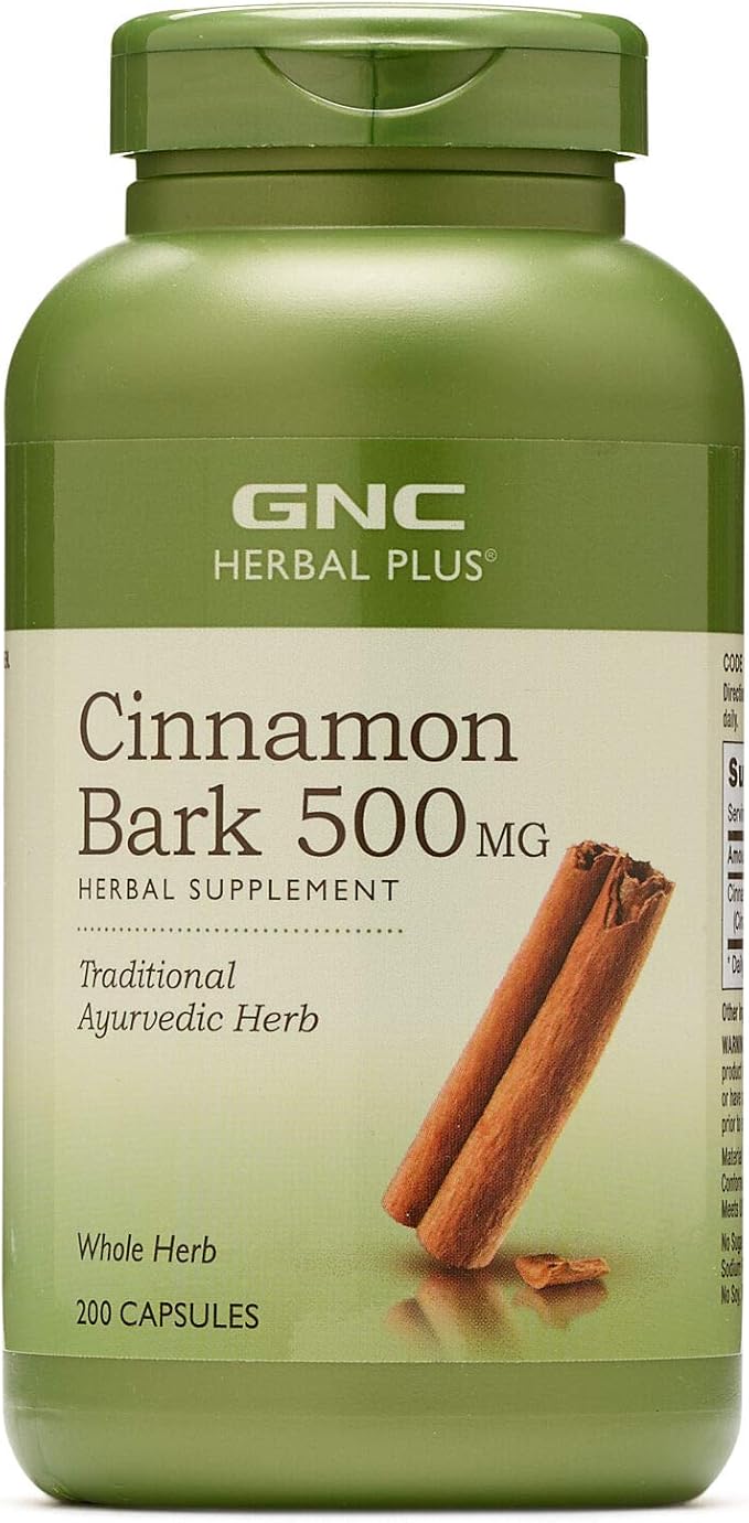 GNC Herbal Plus Cinnamon Bark 500mg, 200 Capsules, Traditional Ayurvedic Herb