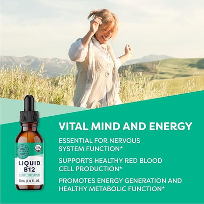 Vimergy Liquid B12 – Fast-Absorbing Brain Support – Energy Support Supplement – USDA Certified Organic, Vegan, Non-GMO – 30 Servings (30 mL)