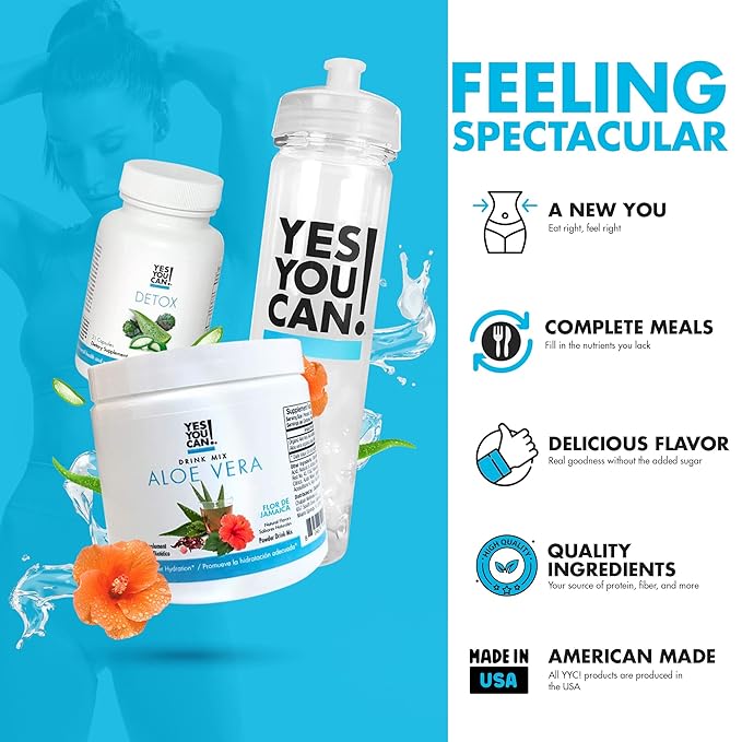 Yes You Can! Detox Kit Bundle - Includes YYC! Capsules, Aloe Vera Drink Mix, and Water Bottle, Body Cleanse Kit, Daily Cleanse and Proper Hydration with Vitamins - (Hibiscus)