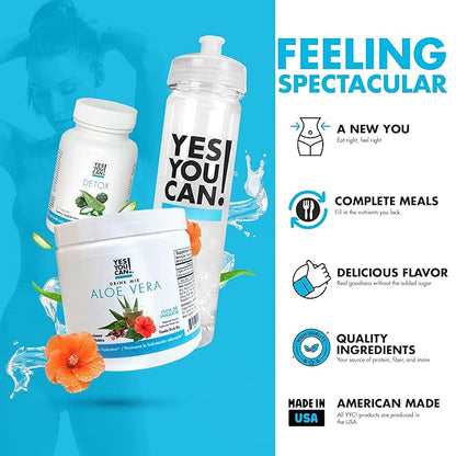 Yes You Can! Detox Kit Bundle - Includes YYC! Capsules, Aloe Vera Drink Mix, and Water Bottle, Body Cleanse Kit, Daily Cleanse and Proper Hydration with Vitamins - (Hibiscus)