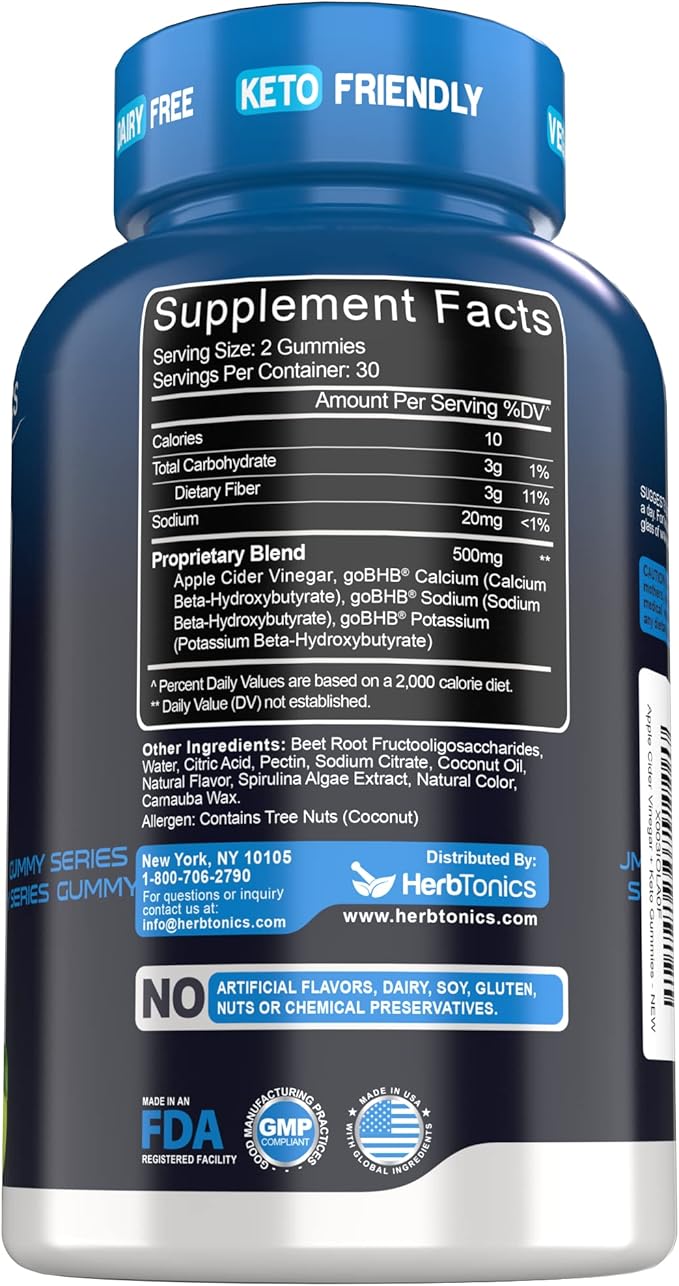 Herbtonics Keto Apple Cider Vinegar Gummies | Digestion & Detox | GLP-1 Support | Sugar Free BHB Advanced Formula for Keto Support - Raw ACV with The Mother - 60 Vegan ACV Gummies