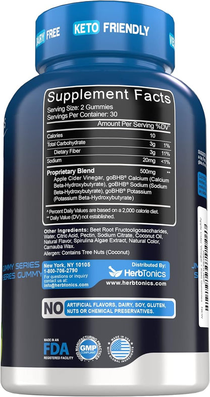 Herbtonics Keto Apple Cider Vinegar Gummies | Digestion & Detox | GLP-1 Support | Sugar Free BHB Advanced Formula for Keto Support - Raw ACV with The Mother - 60 Vegan ACV Gummies