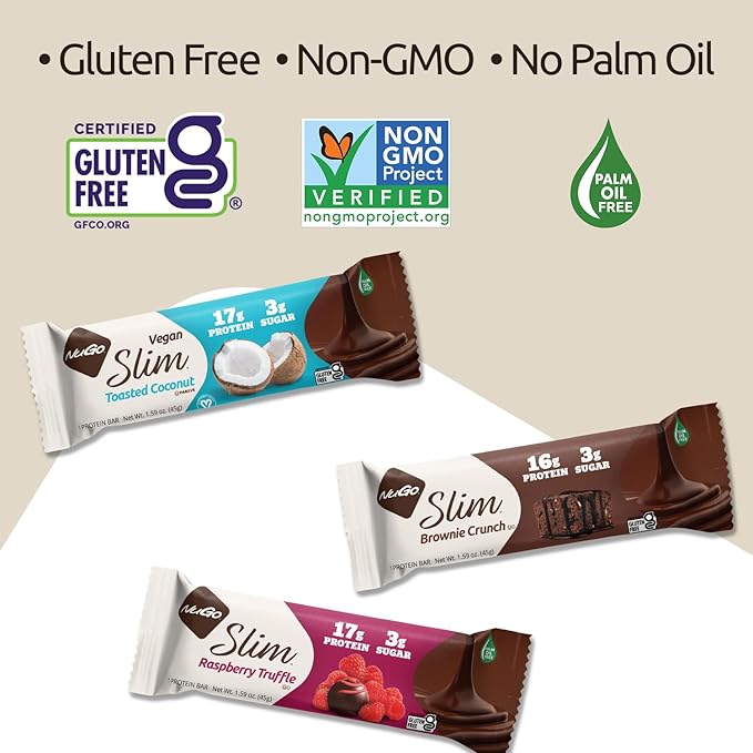 NuGo Slim Dark Chocolate Brownie Crunch, 16g Protein Bar, Gluten Free, Non-GMO, Kosher, Keto Friendly, Low Carb, 12 Count