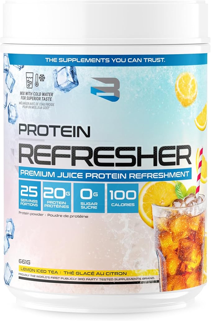 Protein Refresher (25 Servings) - Revolutionary Juice-Type Whey Protein Powder for Fitness, Bodybuilding, Gym, or for Bigger Protein Intake (25 Scoops, Lemon Iced Tea)