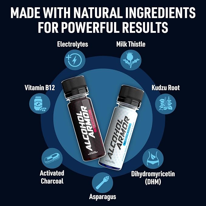 Alcohol Armor Slay Berry Elixir - Hydration Support, Essential Vitamins and Electrolytes, Vitamin B12, Milk Thistle - 12 Pack