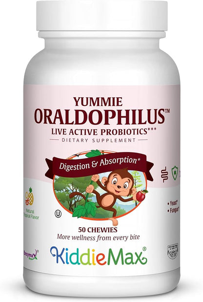 Maxi Health Yummie Oraldophilus - Acidophilus Probiotics - Tropical Flavor - 50 Chewies - Kosher