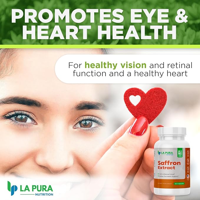 LaPura Pure Saffron Extract 88.5 mg Supplement, 60 Capsules – Natural Mood & Energy Booster, Eye & Heart Health - Non-GMO, Gluten-Free, Made in USA