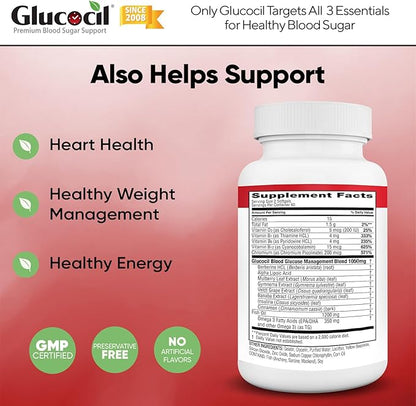 Glucocil – Softgels - Premium Blood Sugar Support - Over 2 Million Bottles Sold - Supports The 3 Essentials for Healthy Blood Sugar - Since 2008, with Berberine, Proprietary Mulberry Leaf, and More