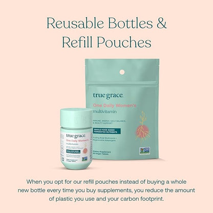 True Grace One Daily Women’s Multivitamin Fermented Minerals, Organic Adaptogens & Mushrooms Whole Body Balance, Immune, Energy, Beauty Support - Non-GMO, Gluten Free, Soy Free - 30 Vegan Tablets