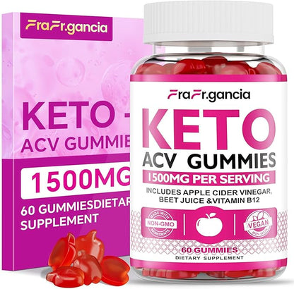 Keto ACV Gummies - Apple Cider Vinegar Gummies with B6 & B12, Vegan, Gelatin-Free, Keto Support, Detox Cleanse, Non-GMO, for Men & Women, 60 Gummies