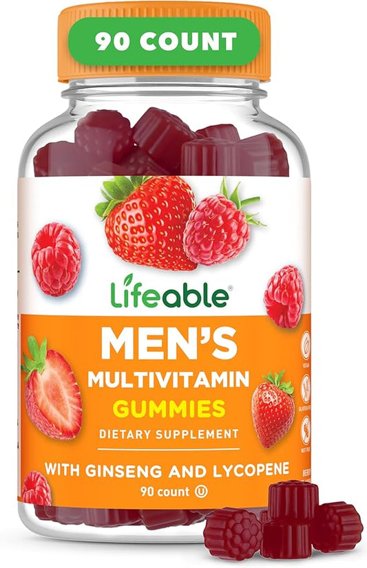 Lifeable Multivitamin for Men Gummies | VIT A, C, D, E, B1, B2, Niacin, B5, B6, Folate, B12, Biotin, Iodine, Zinc, Chromium, Ginseng, Lycopene, Inositol | Mens Multivitamins Gummies | 90 Gummies