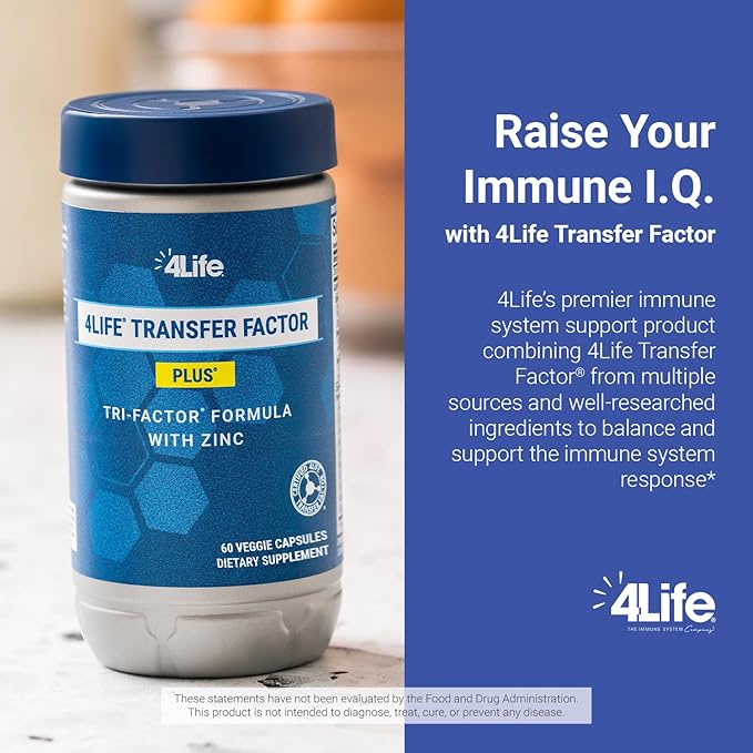 4LIFE TRANSFER FACTOR PLUS Tri-Factor Formula - Immune System Support with Zinc, Super Mushroom Blend (Maitake, Shiitake, Agaricus), and Extracts of Cow Colostrum and Chicken Egg Yolk - 60 Capsules