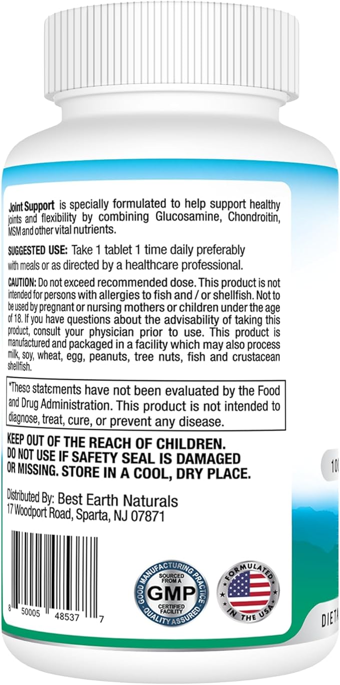 Best Earth Naturals Joint Support- Glucosamine, Chondroitin, MSM & Special Vitamins & Nutrients for Back, Hip & Joint Support - Joint Supplement for Joints, Muscle & Flexibility 30 Day Supply