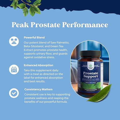 Herbal Prostate Health Supplements for Men - Advanced Prostate Supplements for Men with Beta Sitosterol Selenium Pygeum and Saw Palmetto for Men Prostate Support and Frequent Urination - 60 Capsules