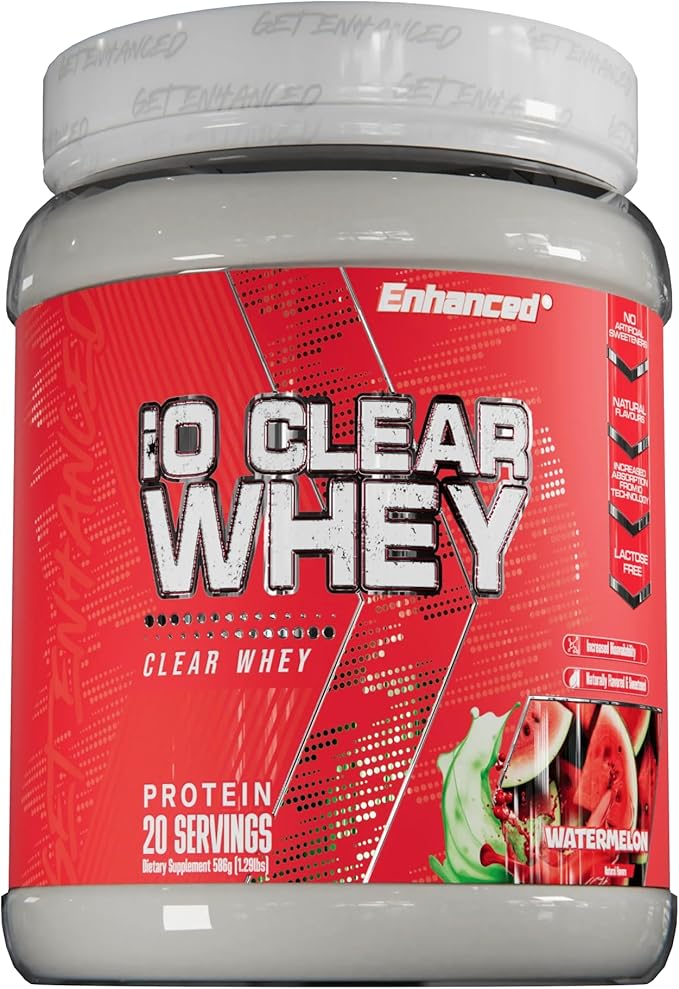 Enhanced Labs iO Clear Whey Protein, Available in 3 Flavors, 20 Servings, 24g Protein per Serving (1 Tub, Watermelon)