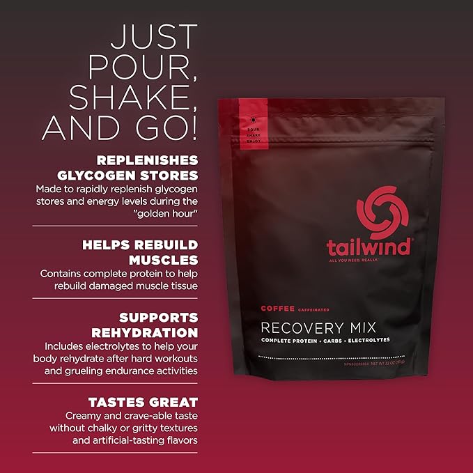 Tailwind Nutrition Recovery Mix, Complete Protein, Carbohydrates, and Electrolytes Powder Drink Mix for Post-Workout, Free of Gluten, Soy, and Dairy, Vegan, 15 Servings, Coffee