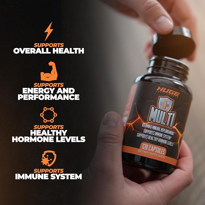 Huge Multi, Multivitamin for Men, High-Performance All-in-One Formula for Athletes, Vitamin & Mineral Replenishment, Supports Immune System & Healthy Hormone Levels (120 Capsules)
