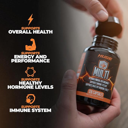 Huge Multi, Multivitamin for Men, High-Performance All-in-One Formula for Athletes, Vitamin & Mineral Replenishment, Supports Immune System & Healthy Hormone Levels (120 Capsules)