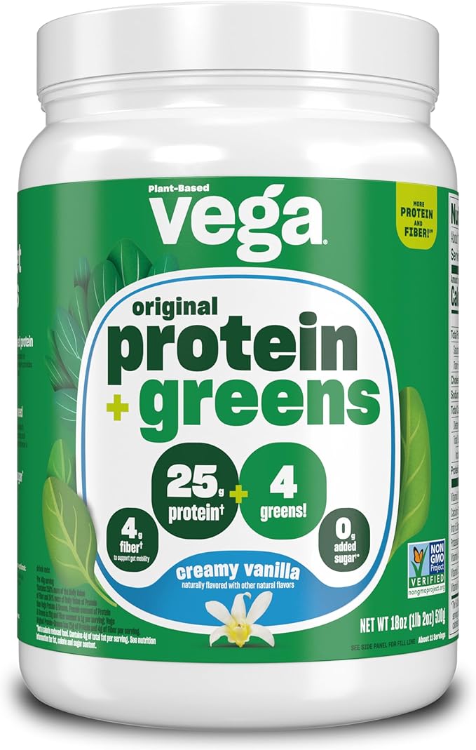 Vega Protein and Greens Protein Powder Creamy Vanilla (11 Servings) 25g Plant Based Protein Plus Veggies, Vegan, Non-GMO, Pea Protein for Women and Men, 1.2lbs