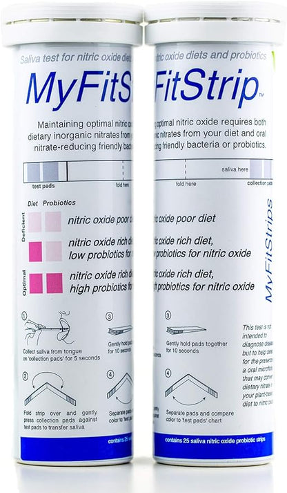Nitric Oxide Test Strip - Track Both Prebiotic Nitrate and Biomarker for Nitric Oxide by MyFitStrip - 25 Self Care Saliva Test Strip