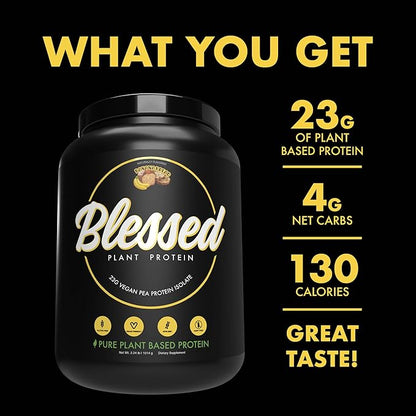 Blessed Vegan Protein Powder - Plant Based Protein Powder Meal Replacement Protein Shake, 23g of Pea Protein Powder, Dairy Free, Gluten Free, Soy Free, No Sugar Added, 30 Servings (Banana Bread)