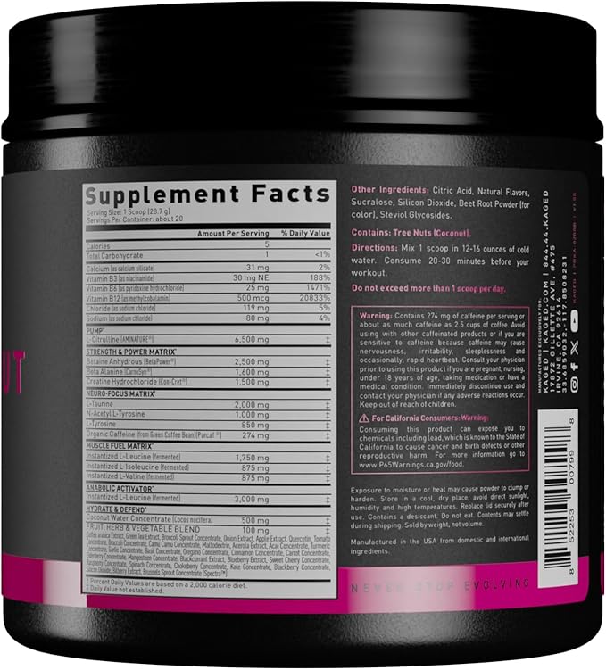 Kaged Original Pre Workout Powder | Berry Blast | Pre-Kaged | Formulated with Creatine, Beta Alanine, Pure Caffeine | 20 Servings
