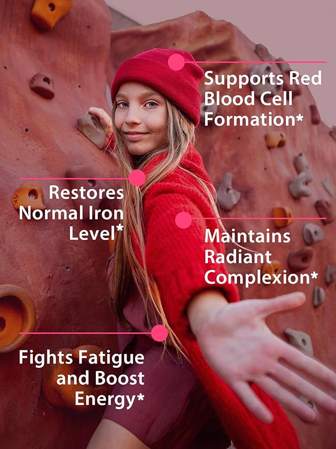 Iron Supplement for Women & Men, Iron Bisglycinate with Vitamin C, B6, B12, Folate, Stomach Friendly, Non-Constipating, Blood Health & Energy Boost, 120 Vegan Caps