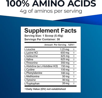 Ultimate Amino Complex Supplement (Citrus Flavor, 30 servings, 4g each) All 9 EAAs & BCAAs (L-Leucine, L-Isoleucine & L-Valine) Essential Amino Acid Powder for Women & Men for Energy & Muscle Recovery