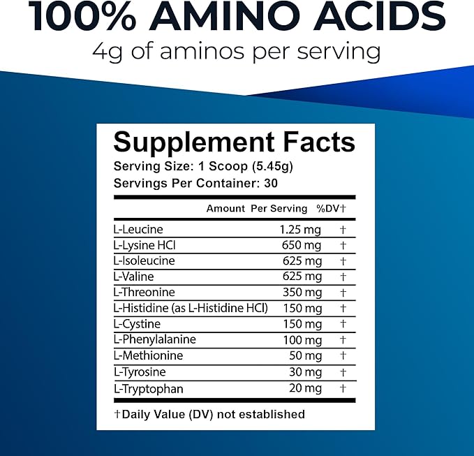 Ultimate Amino Complex Supplement (Citrus Flavor, 30 servings, 4g each) All 9 EAAs & BCAAs (L-Leucine, L-Isoleucine & L-Valine) Essential Amino Acid Powder for Women & Men for Energy & Muscle Recovery