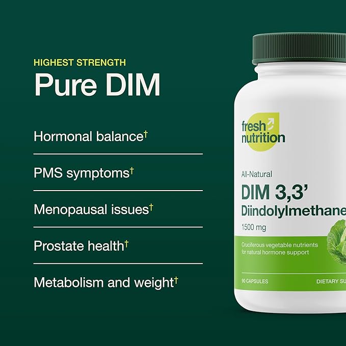 DIM Supplement 500mg - Diindolylmethane for Estrogen Metabolism, Hormonal Health, Acne & Antioxidant Support – Vegan, Non GMO, Gluten-free - 90 Capsules