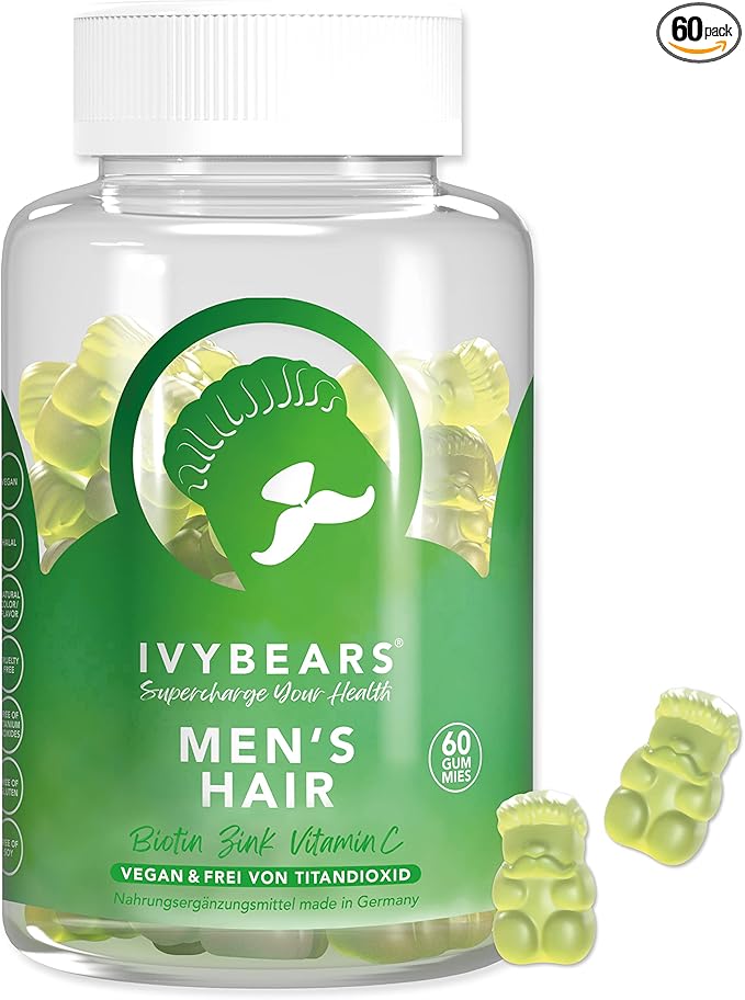 Men’s Hair Vitamins Gummies | Biotin, Folic Acid, & Zinc | Nourishing Hair, Skin & Nails | Salon-Quality Vegan Hair Care | 100% Vitamin Boost