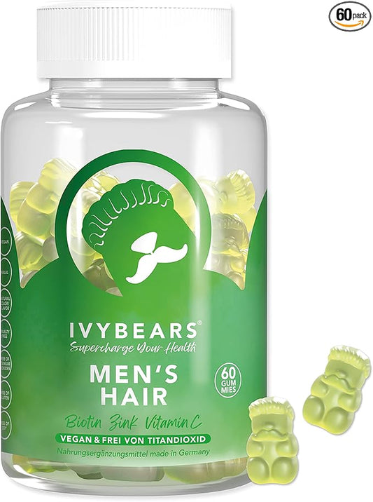 Men’s Hair Vitamins Gummies | Biotin, Folic Acid, & Zinc | Nourishing Hair, Skin & Nails | Salon-Quality Vegan Hair Care | 100% Vitamin Boost