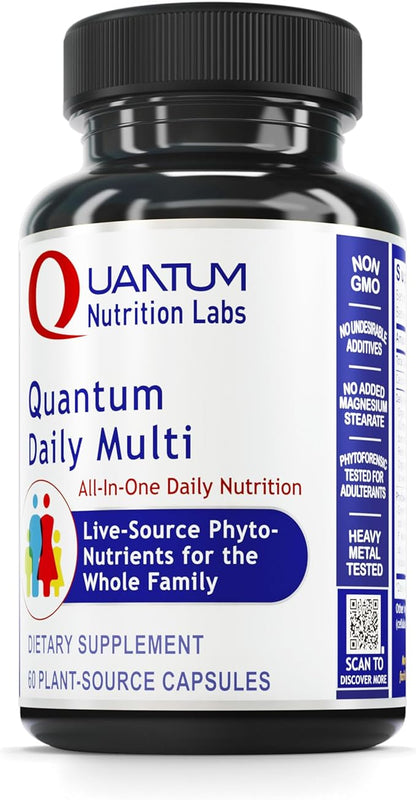 Quantum Nutrition Labs Daily Multivitamin - Multivitamin for Men and Women, Daily Nutrition Supplements with Calcium for Adults, Made with Cordyceps and Green Tea - 60 Vegetarian Capsules