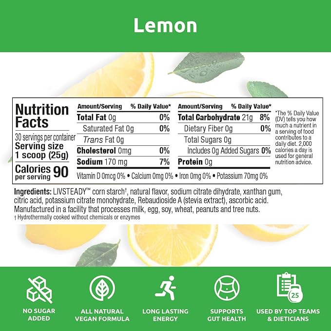 UCAN Energy Powder, Lemon, Keto, Sugar-Free Pre & Post Workout for Men & Women, Non-GMO, Vegan, Gluten-Free, Great for Runners, Gym-Goers and High Performance Athletes | 30 Servings (26.5 Ounces)