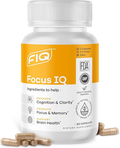 FIQ - Focus IQ - Brain Supplements for Memory and Focus - Memory Supplements - Cognitive Support - 60 Capsules