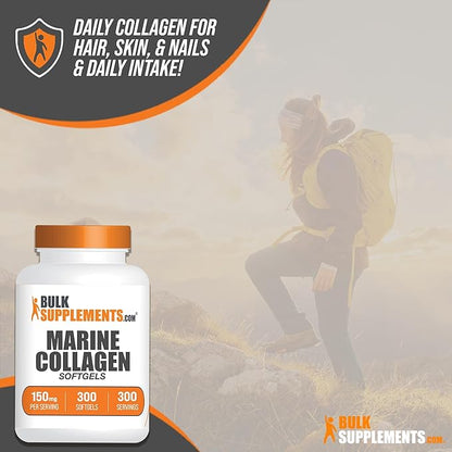 BulkSupplements.com Marine Collagen Softgels - Collagen Supplement, Fish Collagen Pills, Marine Collagen Peptides Pills - Gluten Free, 1 Softgel per Serving (150mg), 300 Softgels