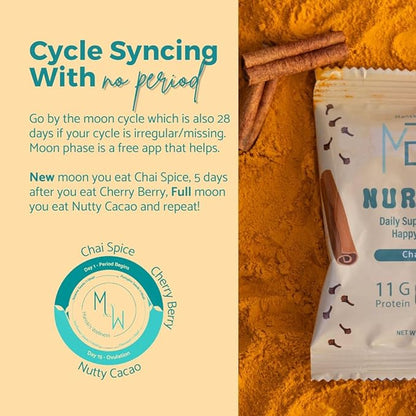 Happy Hormone Bars l Protein Cycle Syncing Bars with Organic Ginger l Promotes Hormone Balance l Supports Fertility, Egg Quality, PMS & Sperm Health (28 pack, Cycle Sync Stack (5 chai spice, 9 cherry berry, 14 nutty cacao))