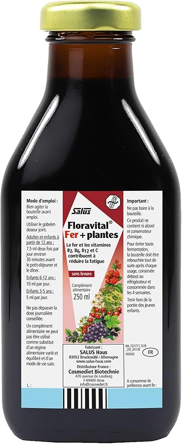 Floradix Floravital Liquid Iron & Vitamins Formula - Liquid Iron Supplement with B Complex Vitamins, Vitamin C & Herbs for Energy Support - Vegan, Gluten-Free, Yeast- Free, Non-GMO - 23 fl oz